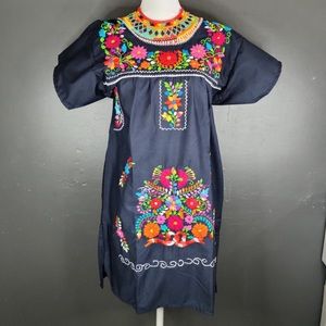 New Handmade Floral Craft Black Dress